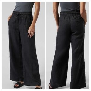 Athleta Cabo Linen Wide Leg Pants In Black 8